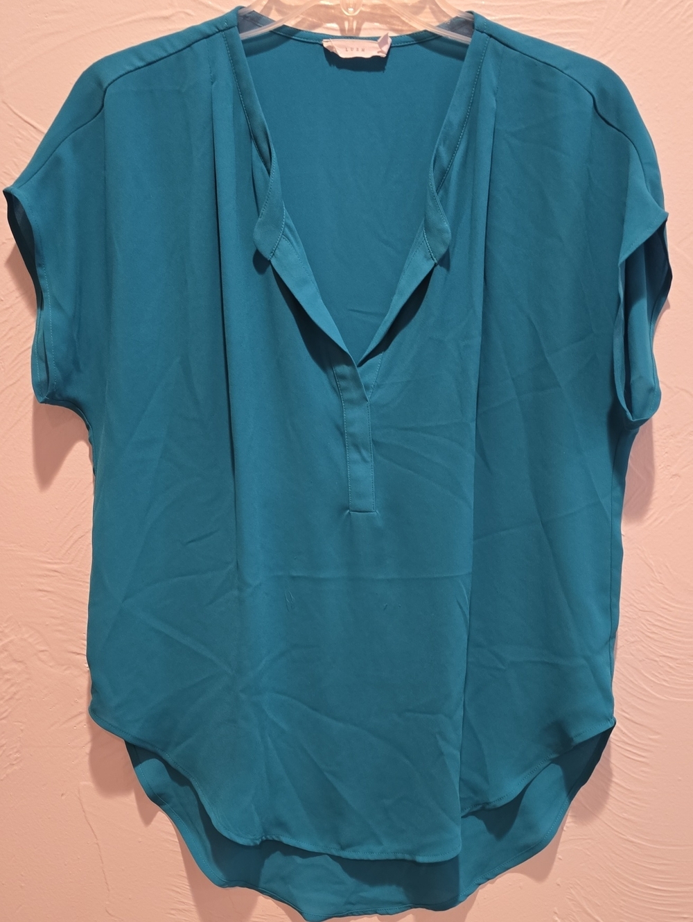 Lush Teal V-Neck Short Sleeve Blouse